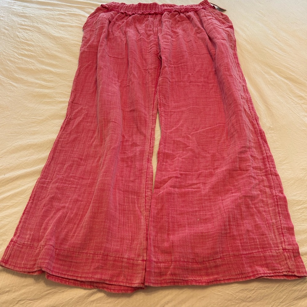 Bright Pink Smocked Waist Wide-Leg Pants Sz M NWT - Picture 3 of 16
